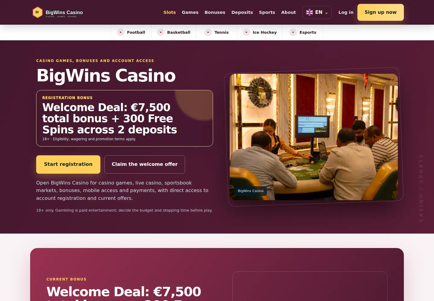 Screenshot of bigwinscasino.eu