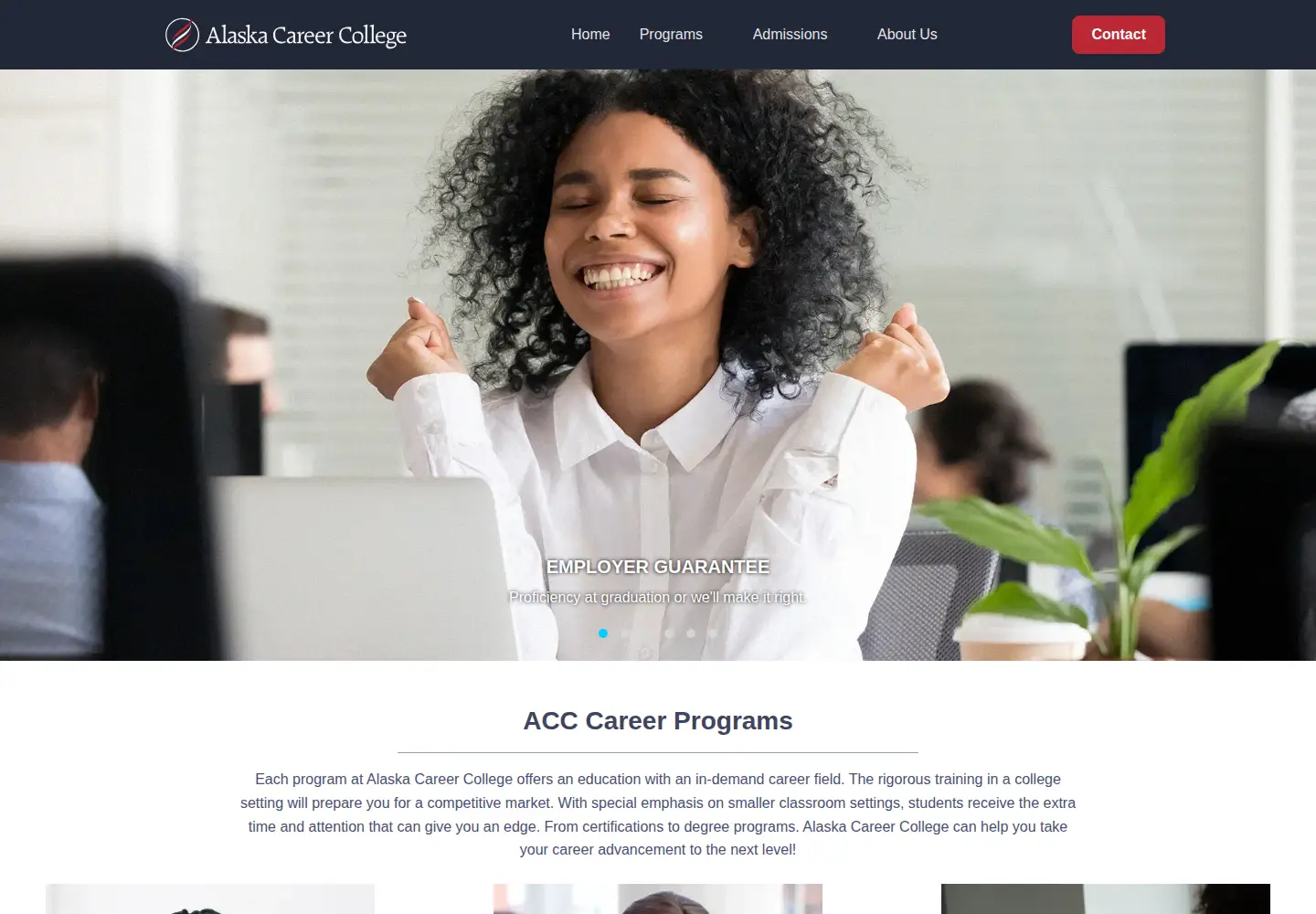 Captured homepage of alaskacareercollege.edu in the current scan