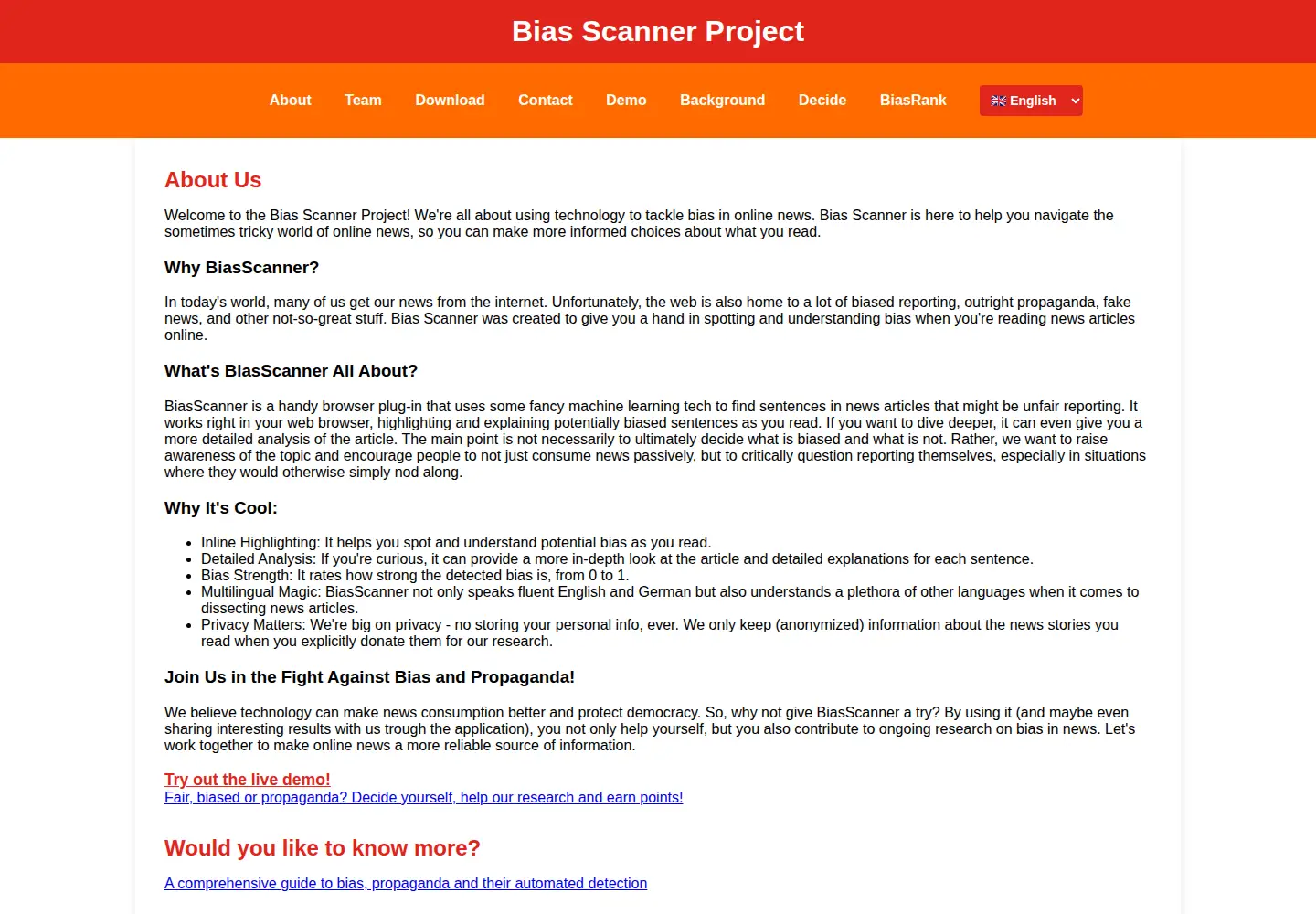 Screenshot of biasscanner.org