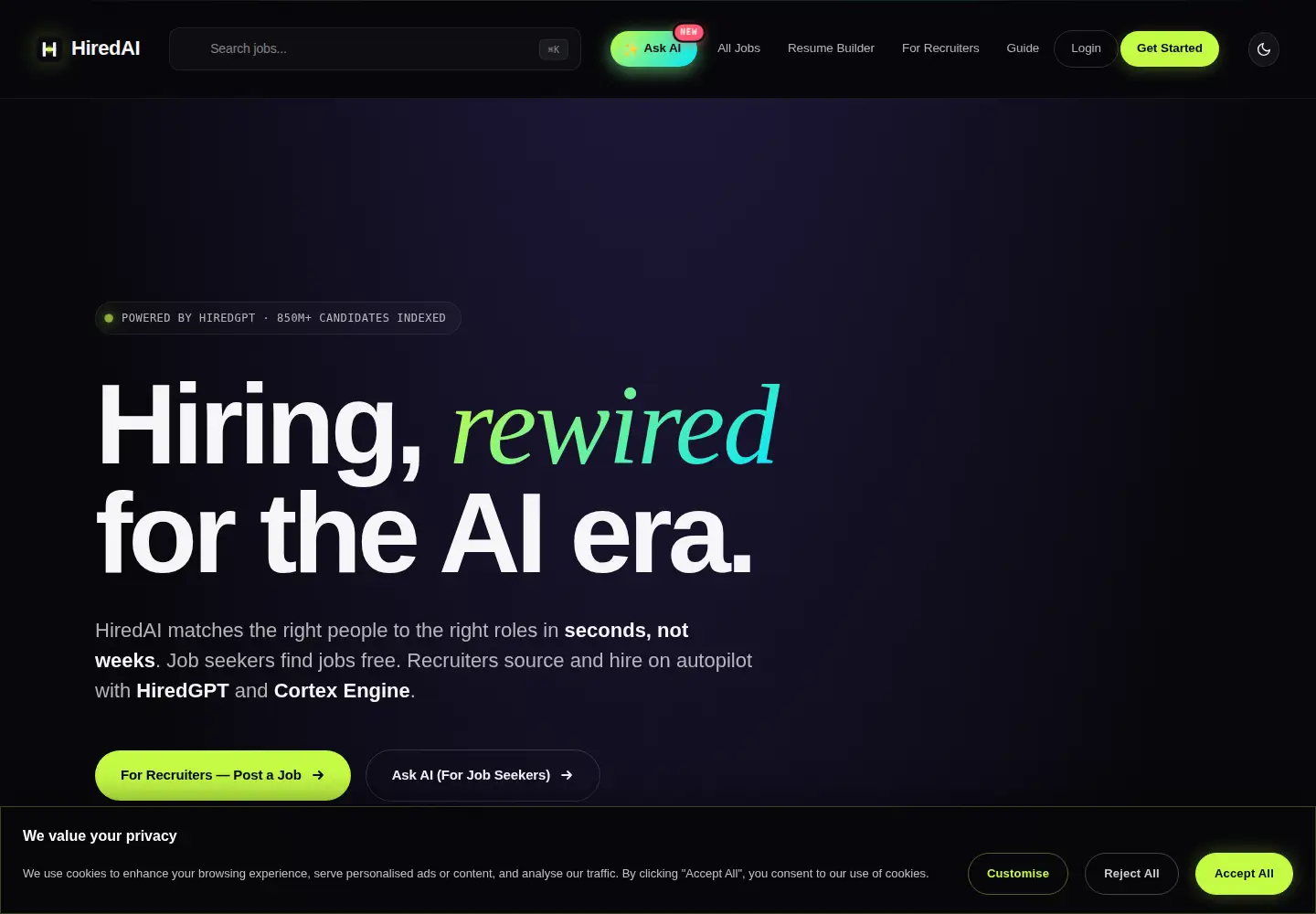 Screenshot of hiredaiapp.com