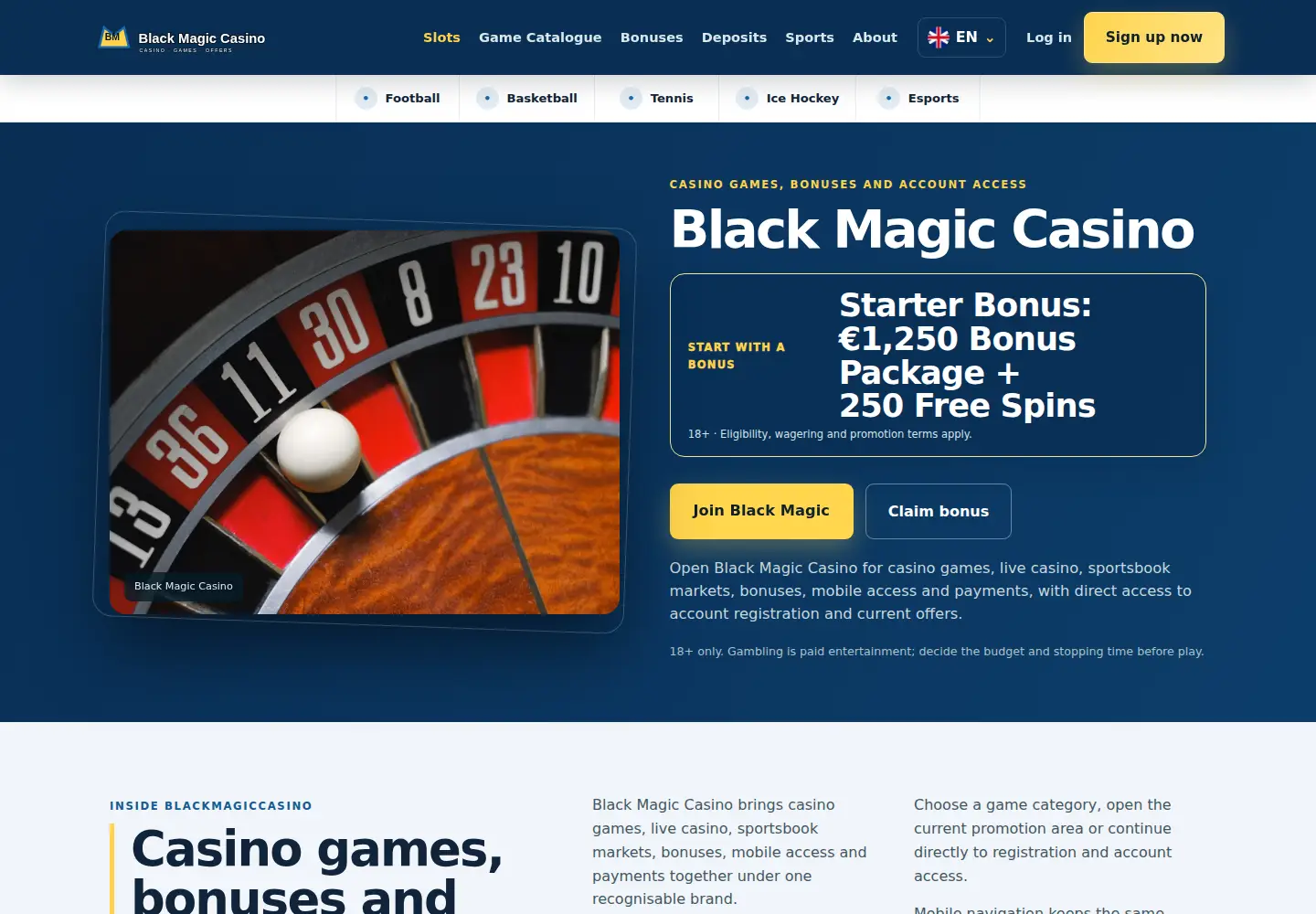 Screenshot of blackmagiccasino.eu