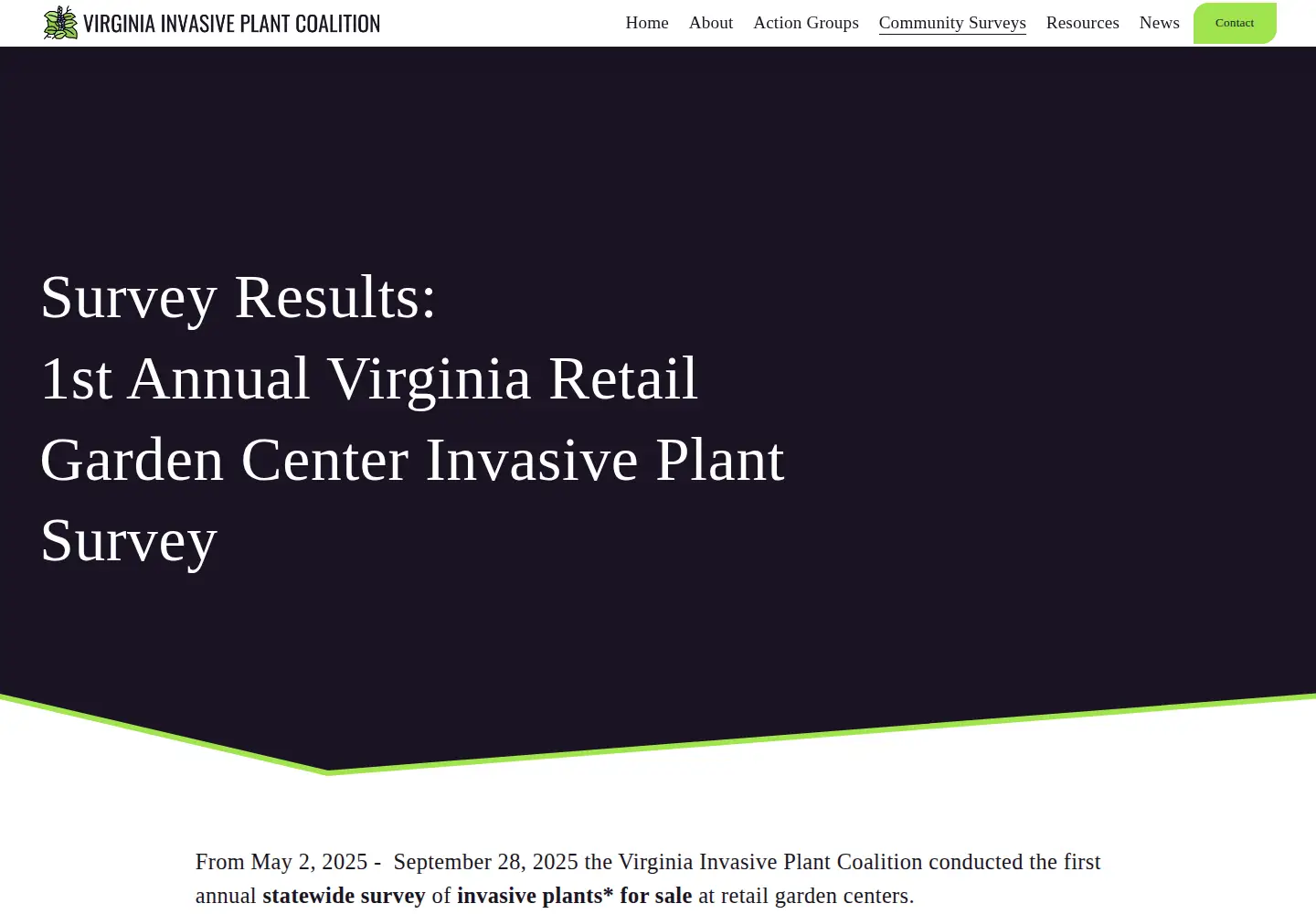 Captured homepage of virginiainvasives.org in the current scan