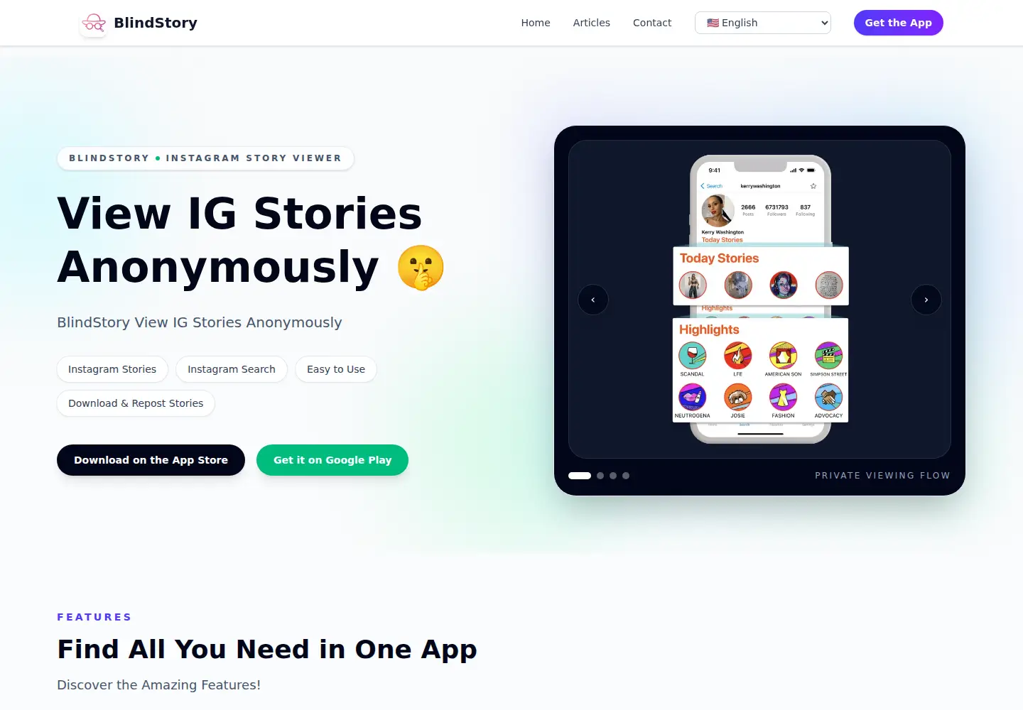 Captured homepage of blindstoryapp.com in the current scan