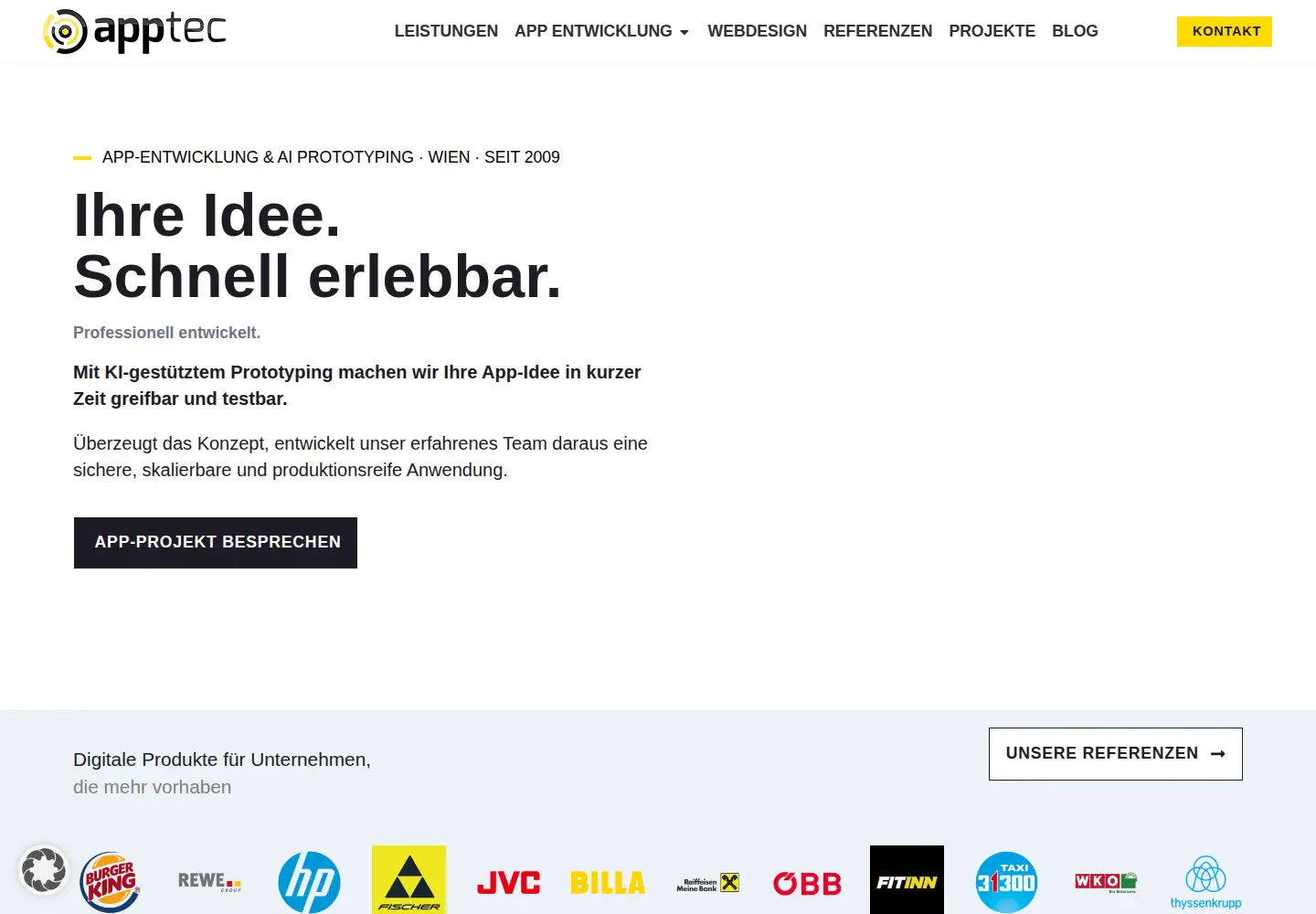 Captured homepage of apptec.at in the current scan