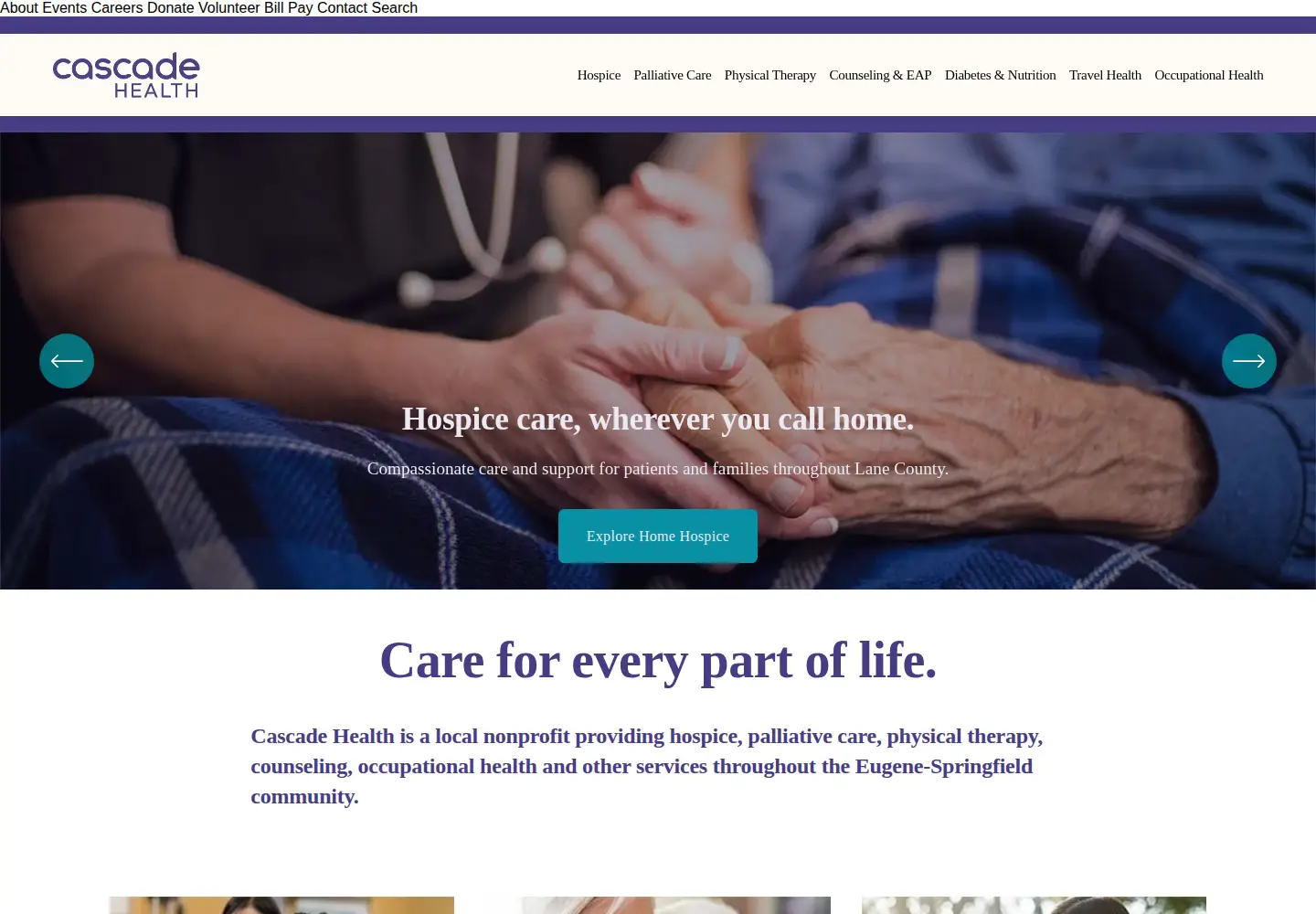 Captured homepage of cascadehealth.org in the current scan