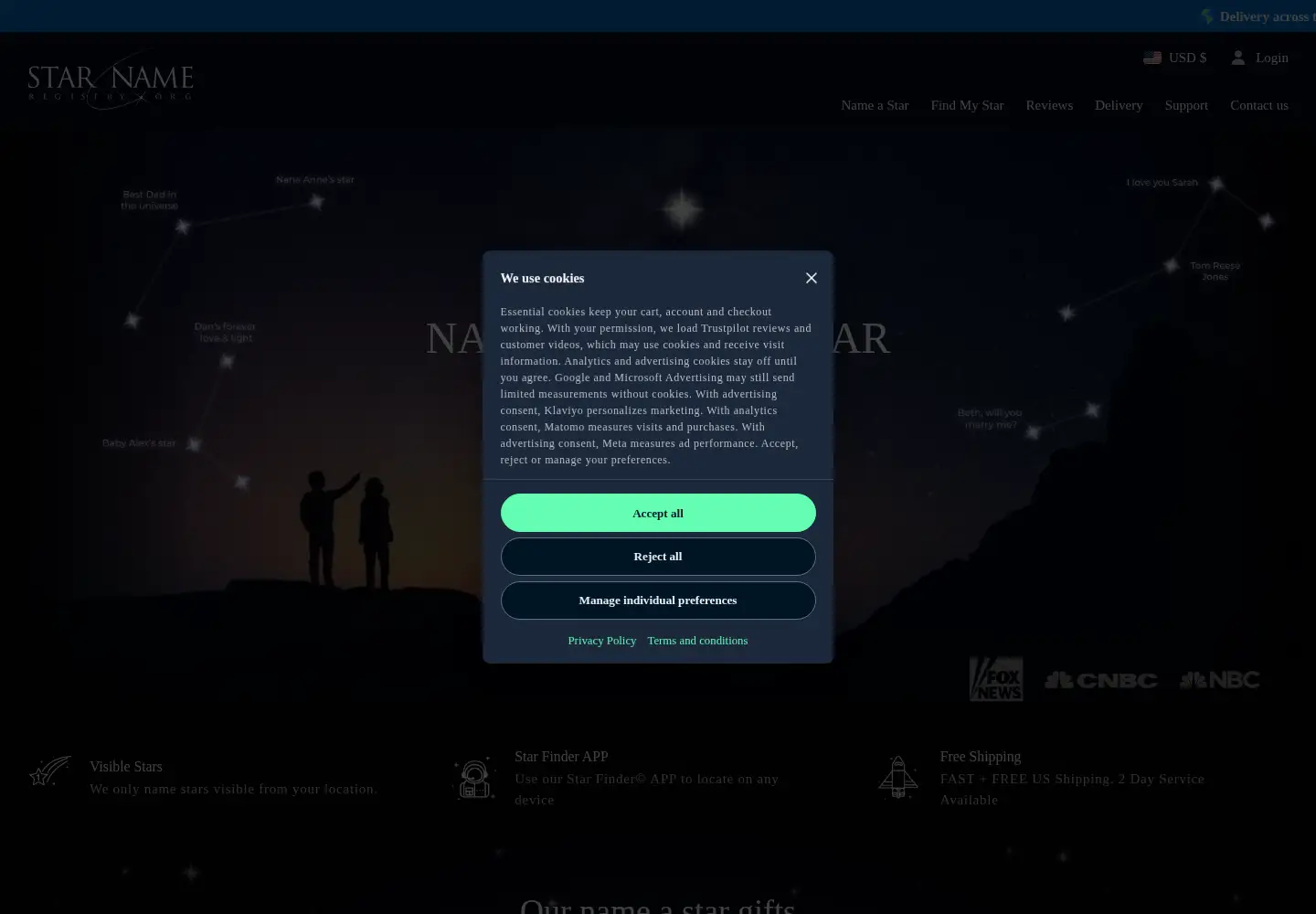 Captured homepage of star-name-registry.org in the current scan