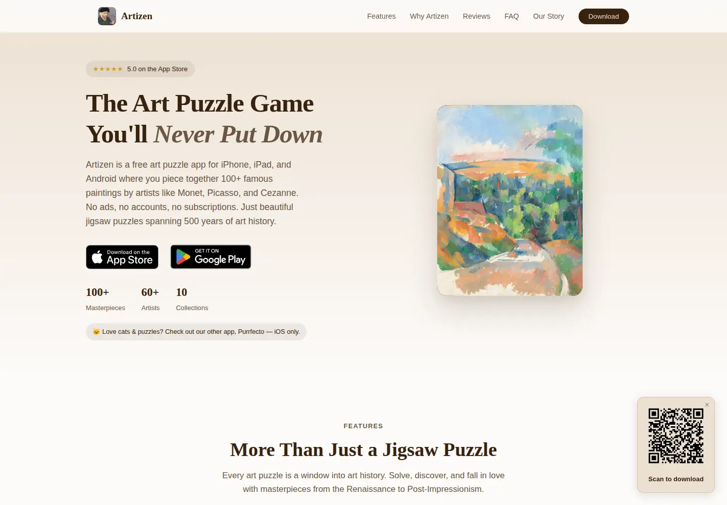 Captured homepage of artizen-puzzles.com in the current scan
