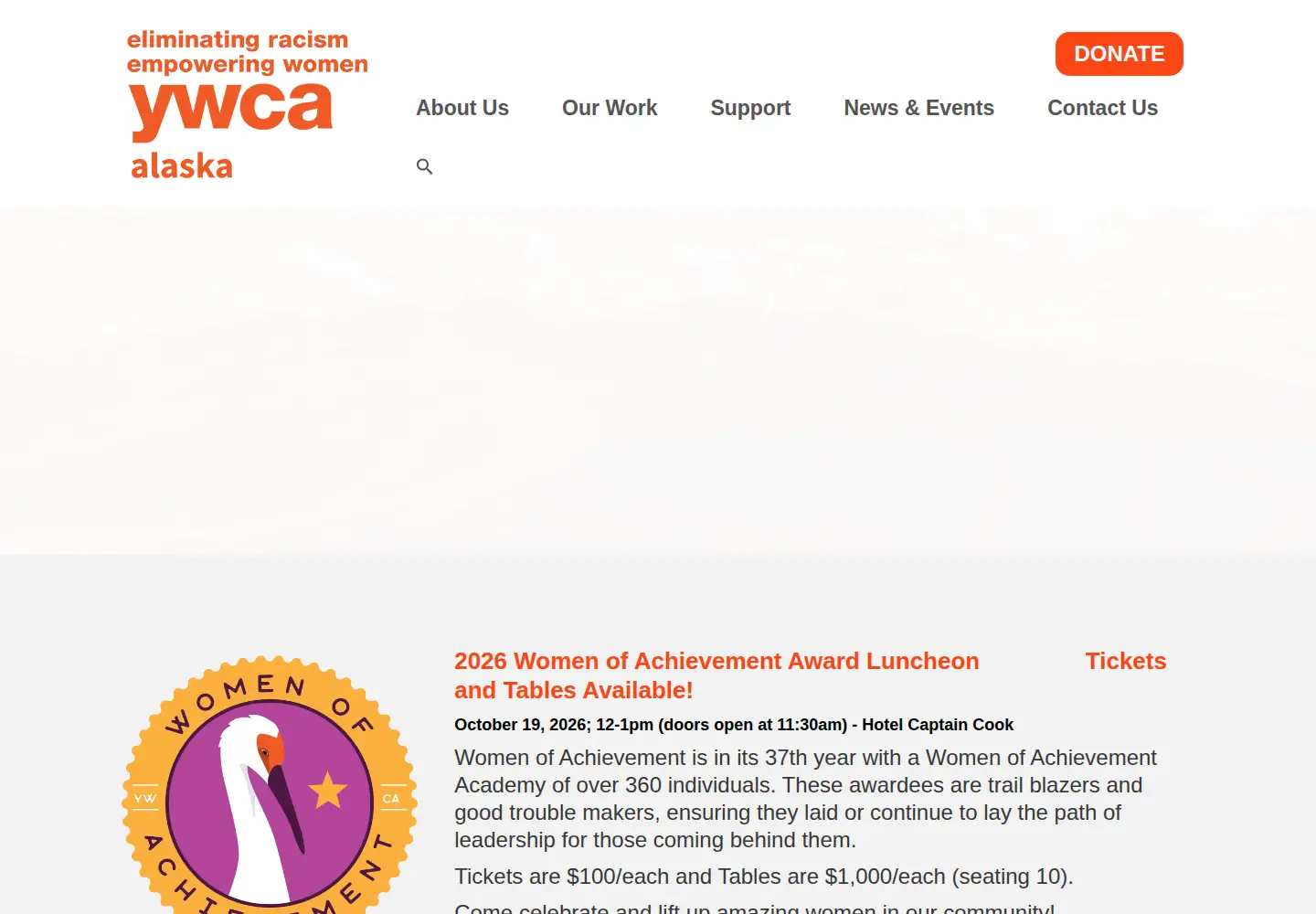 Captured homepage of ywcaak.org in the current scan