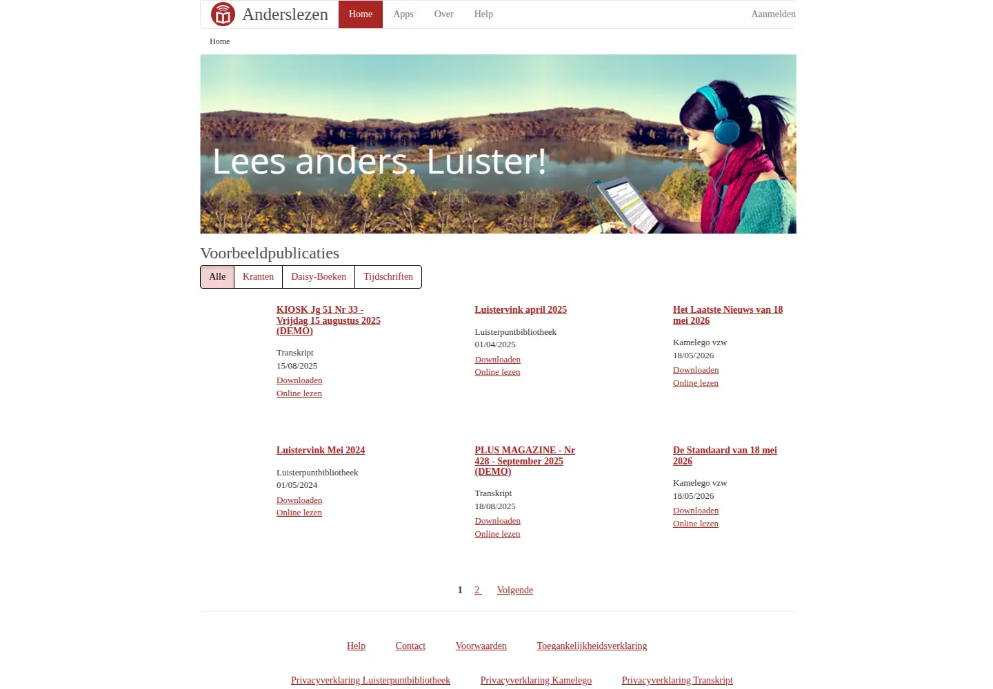 Captured homepage of anderslezen.be in the current scan