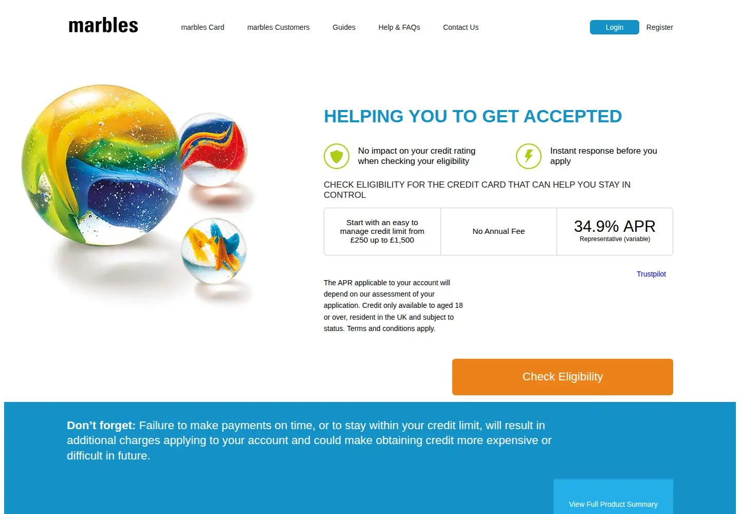 Captured homepage of marbles.com in the current scan