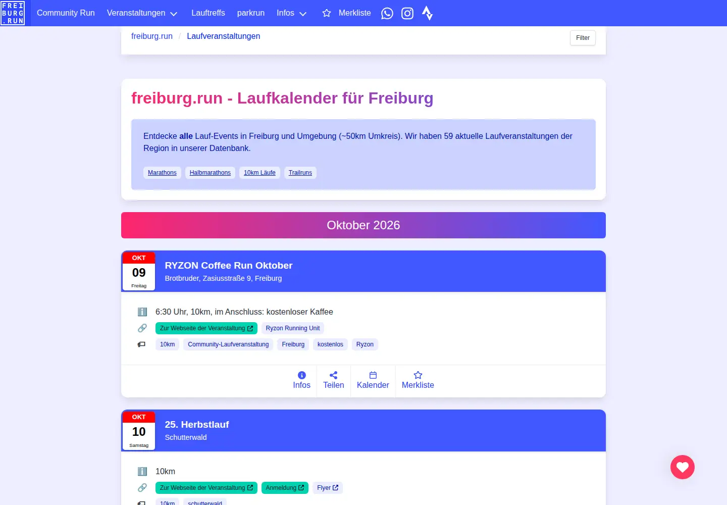 Captured homepage of freiburg.run in the current scan