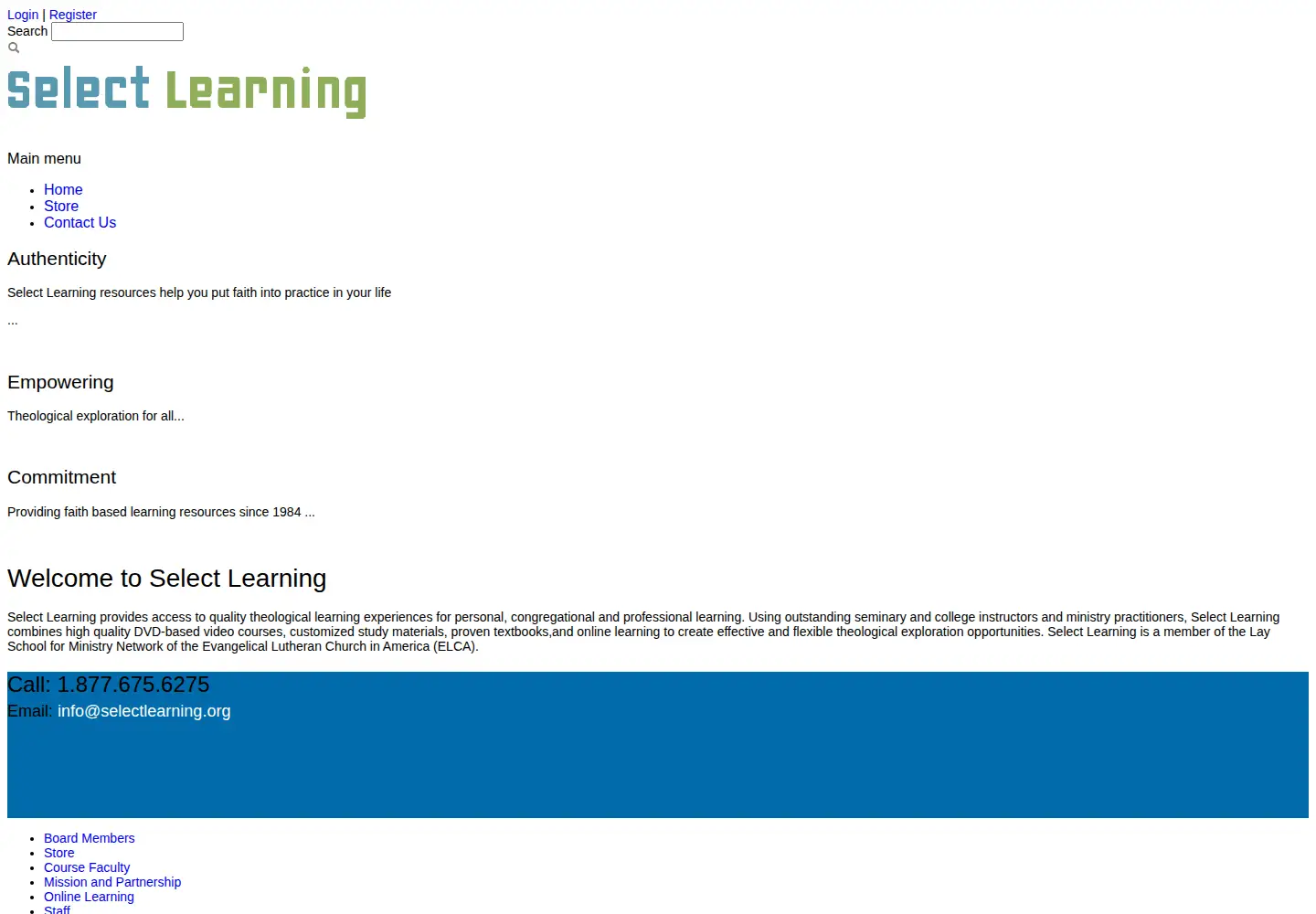 Screenshot of selectlearning.org