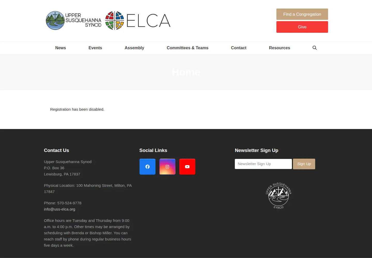 Captured homepage of uss-elca.org in the current scan