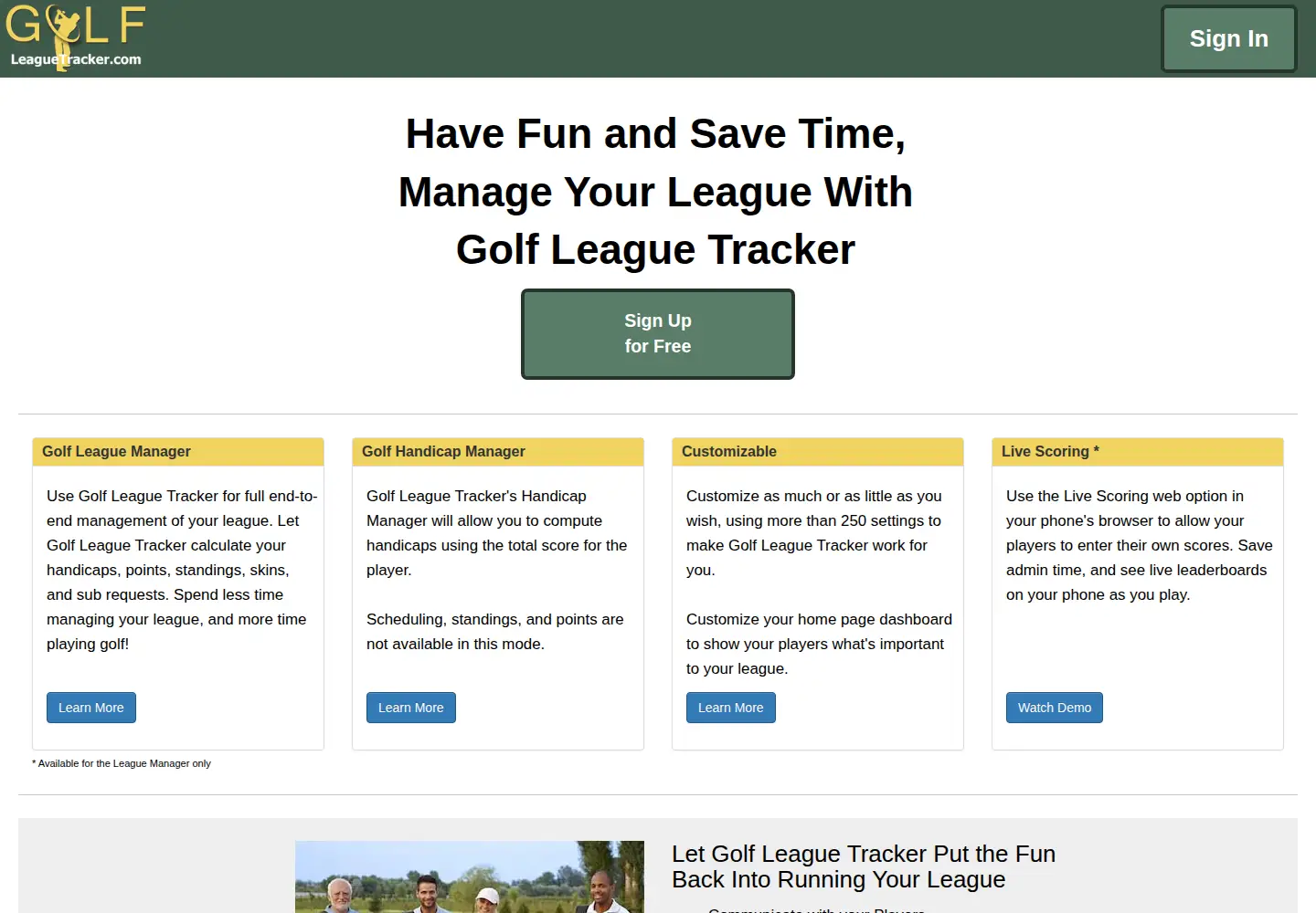 Screenshot of golfleaguetracker.com