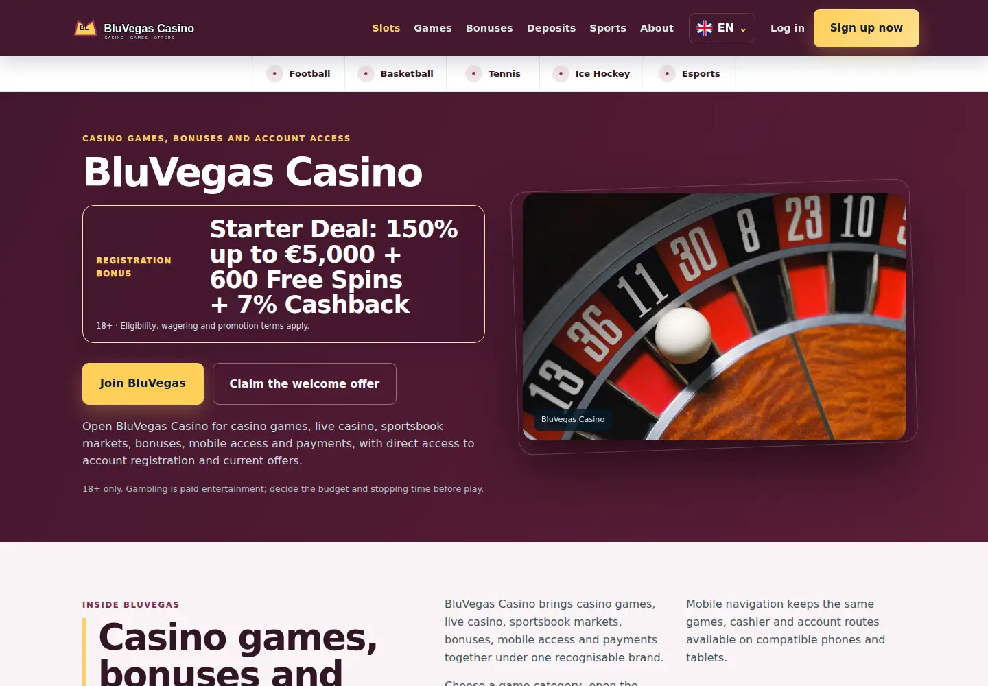 Screenshot of bluvegas.eu