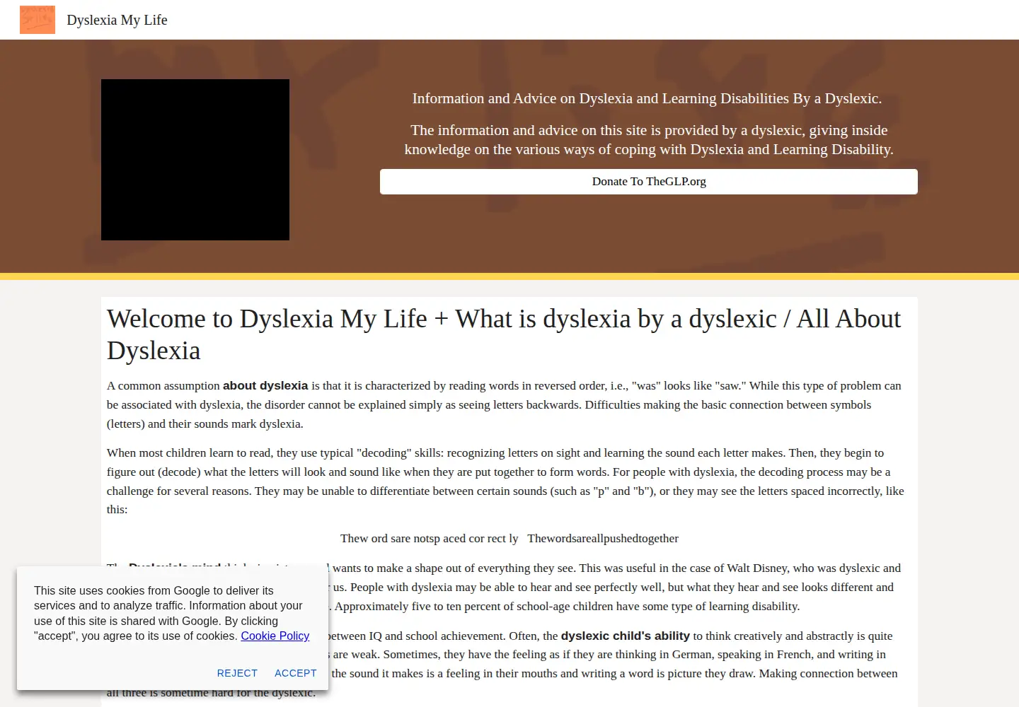 Captured homepage of dyslexiamylife.org in the current scan