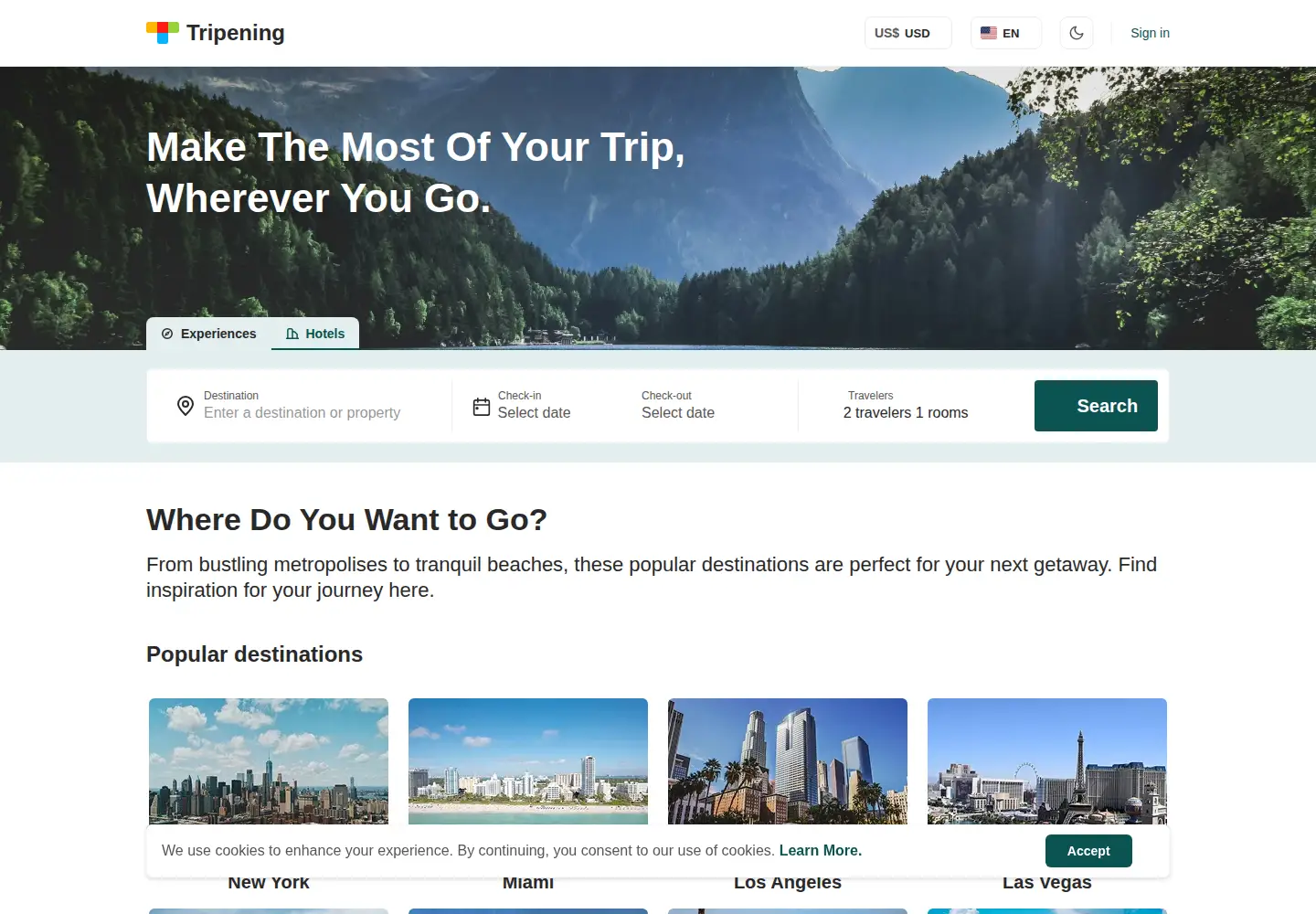 Captured homepage of tripening.com in the current scan