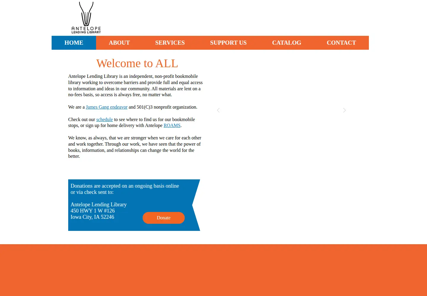 Captured homepage of antelopelendinglibrary.org in the current scan
