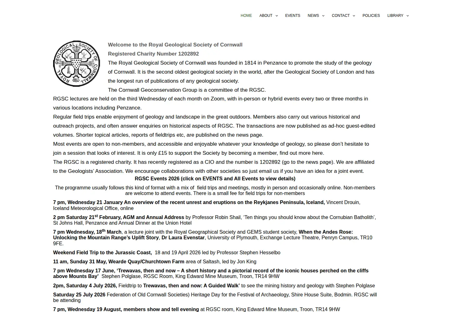 Captured homepage of geologycornwall.com in the current scan