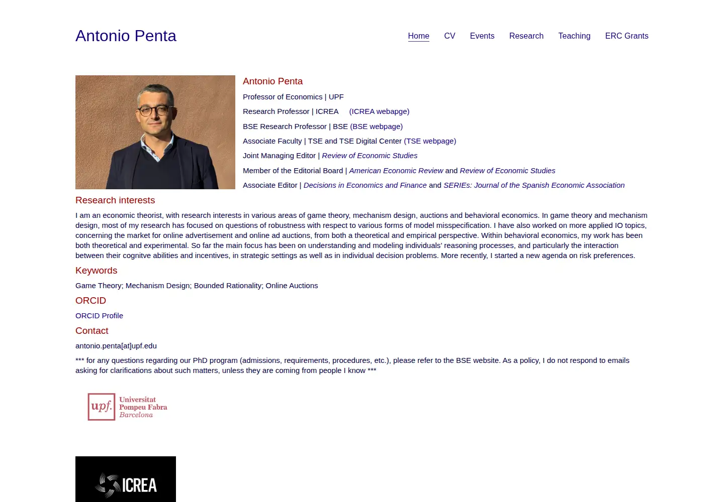 Captured homepage of antoniopenta.eu in the current scan