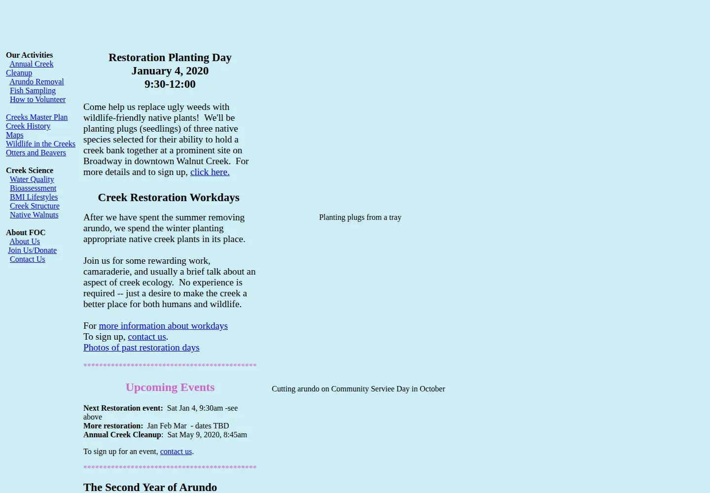Captured homepage of friendsofthecreeks.org in the current scan