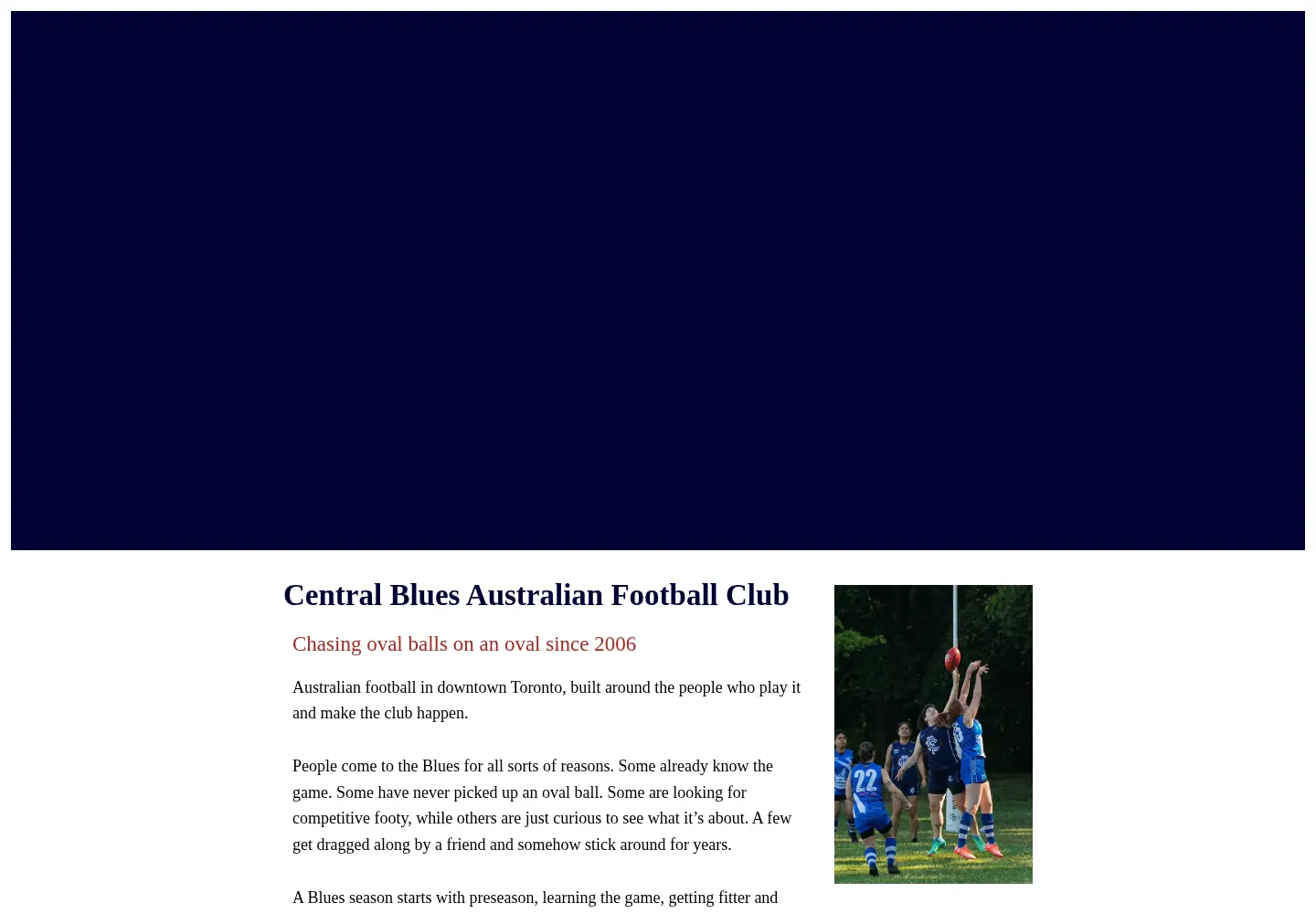 Captured homepage of bluesafc.ca in the current scan