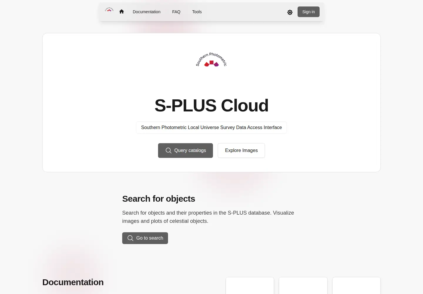 Screenshot of splus.cloud