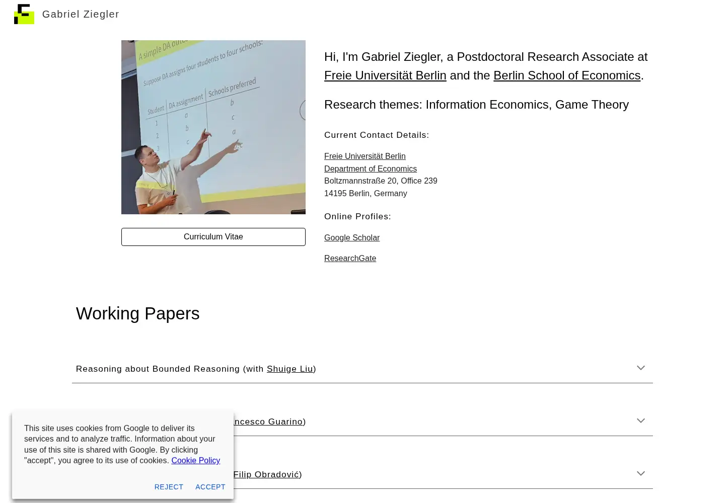 Captured homepage of gabriel-ziegler.com in the current scan