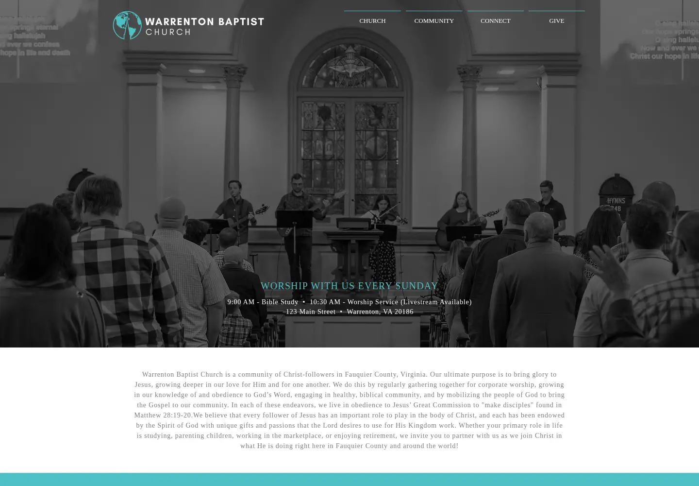 Screenshot of warrentonbaptistchurch.org