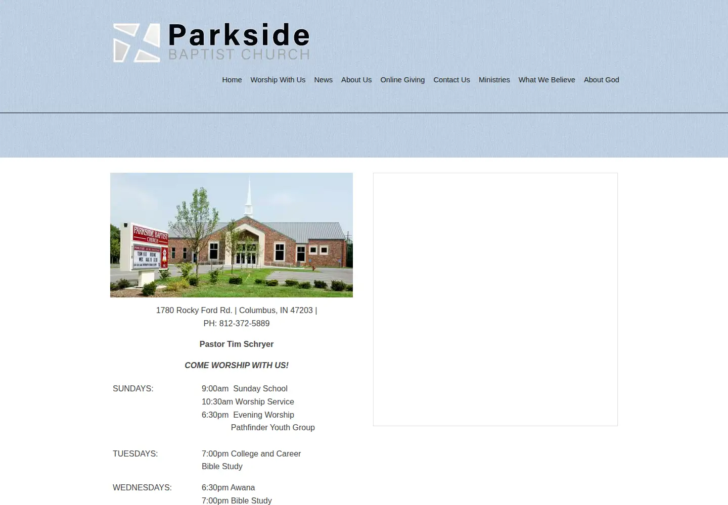 Captured homepage of parksidebaptist.com in the current scan