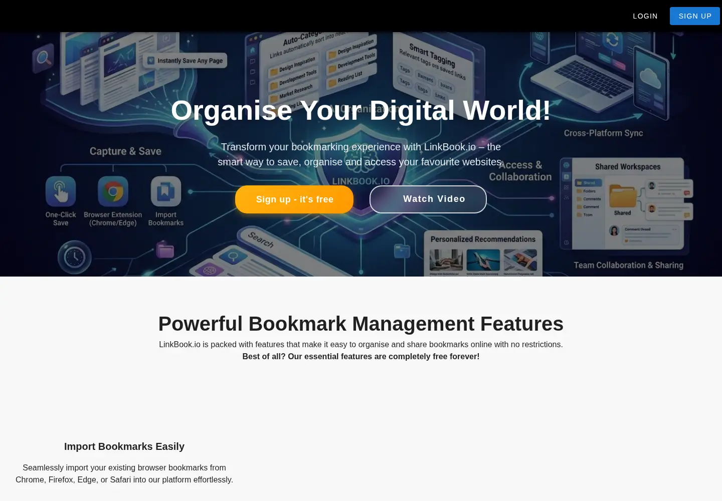 Captured homepage of linkbook.io in the current scan