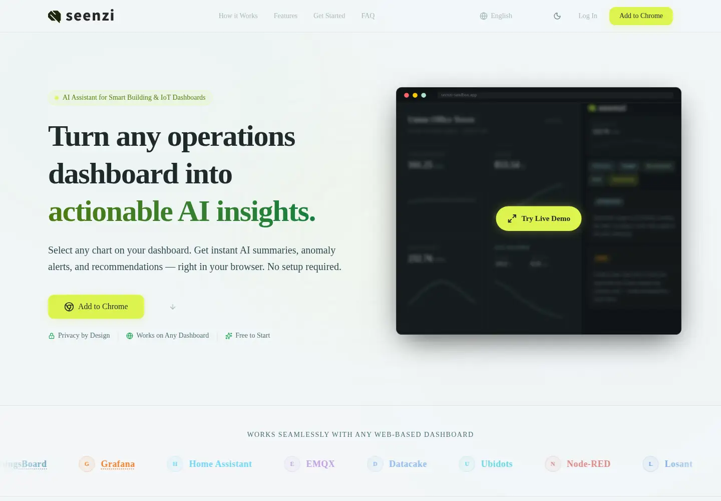 Captured homepage of seenzi.ai in the current scan