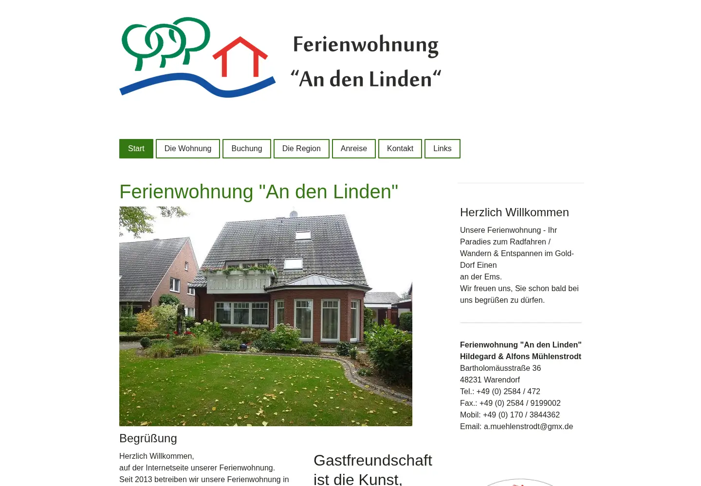Screenshot of ferienwohnung-an-den-linden-waf.de