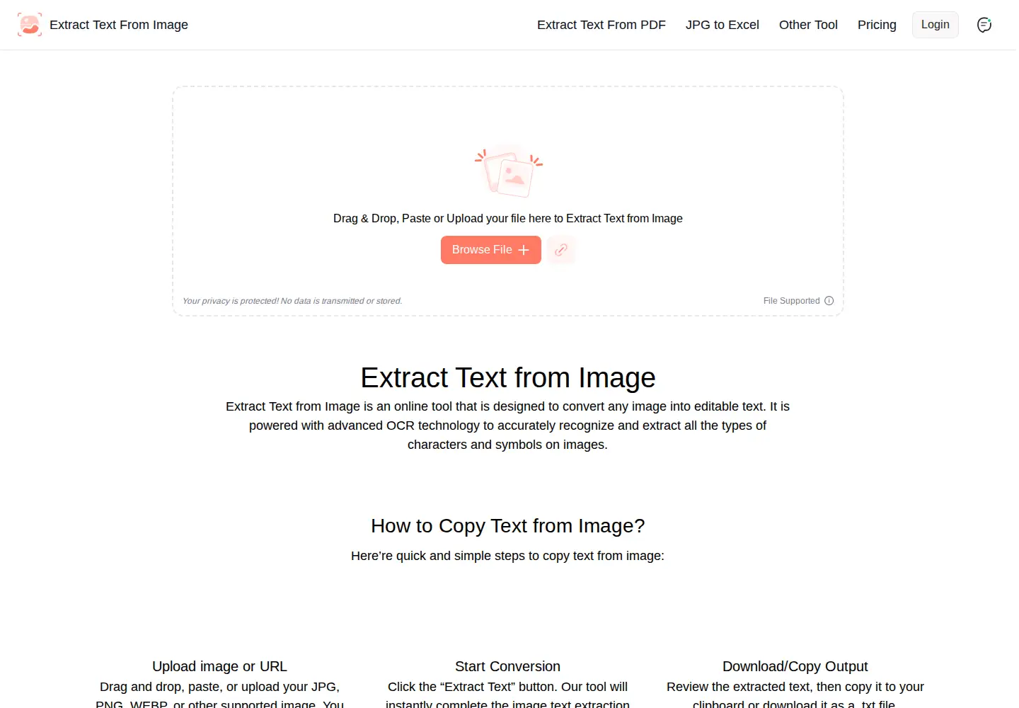 Screenshot of extracttextfromimage.com