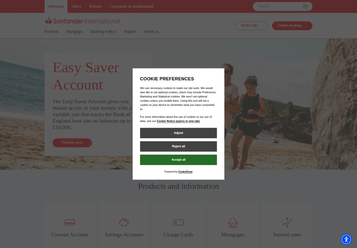 Captured homepage of santanderinternational.co.uk in the current scan