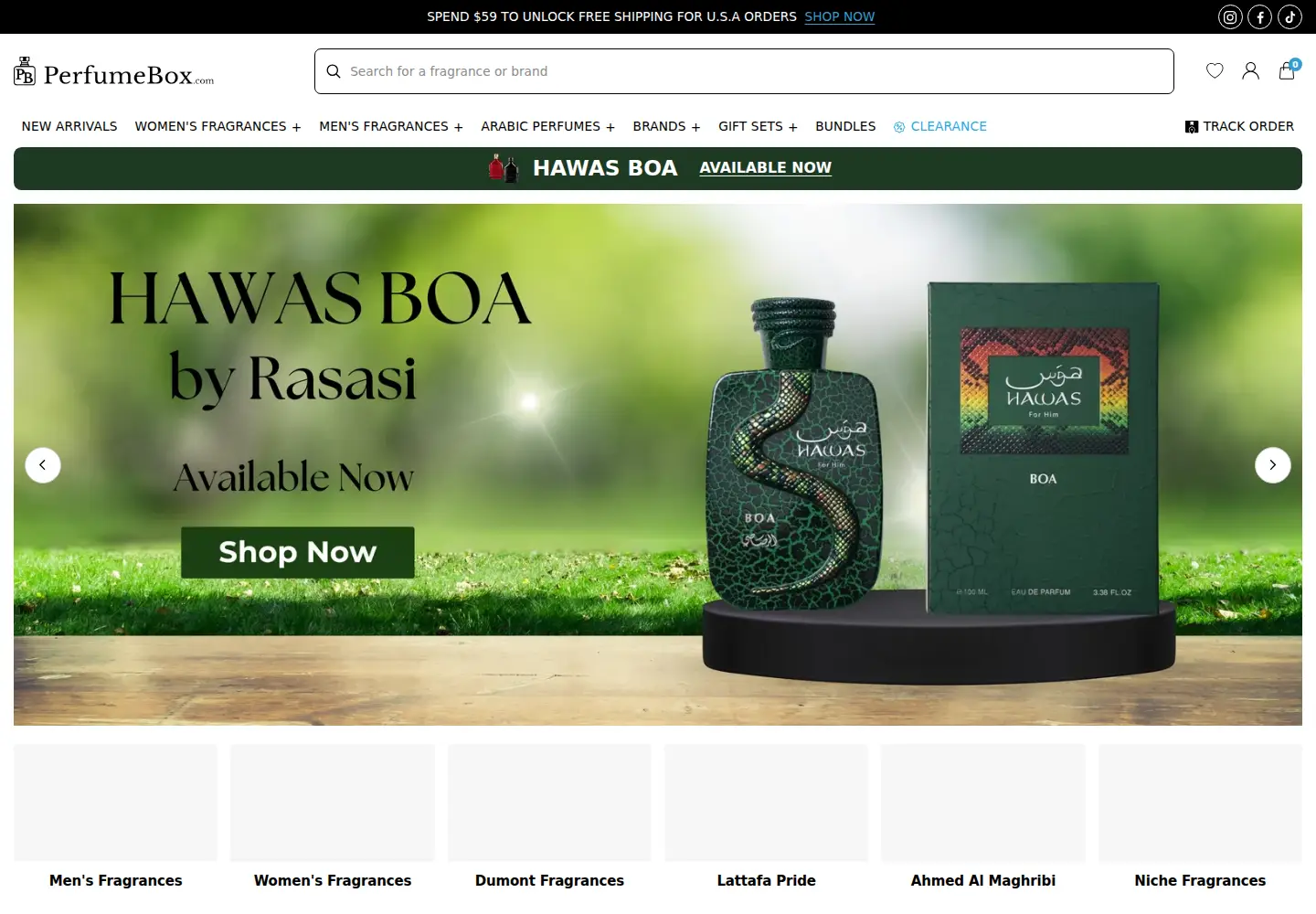 Captured homepage of perfumebox.com in the current scan