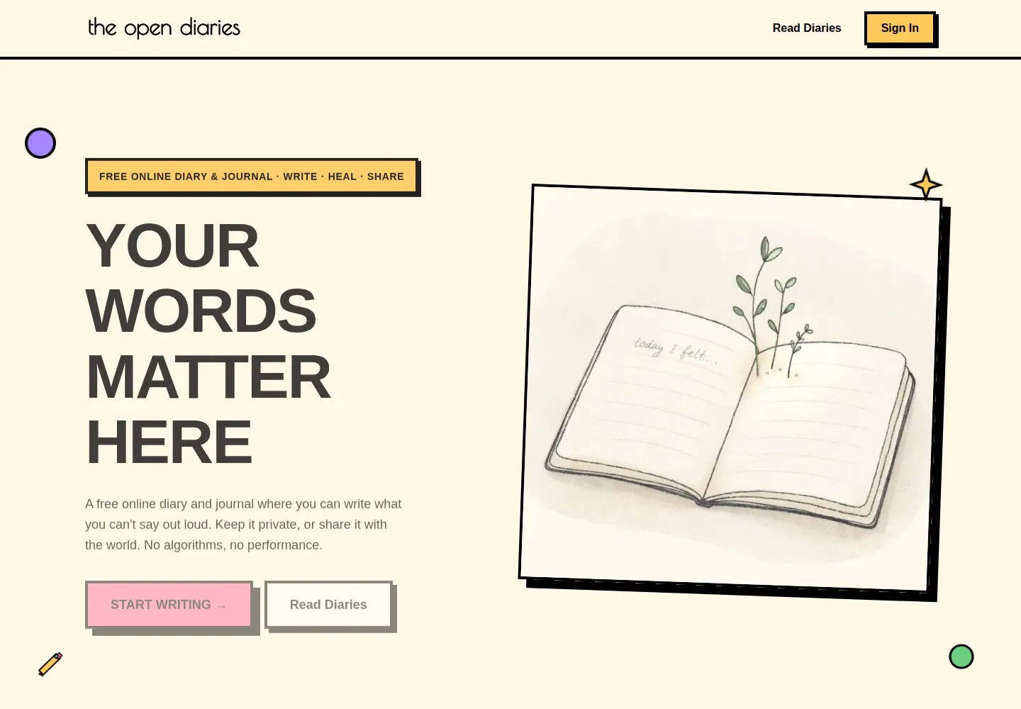 Captured homepage of theopendiaries.com in the current scan