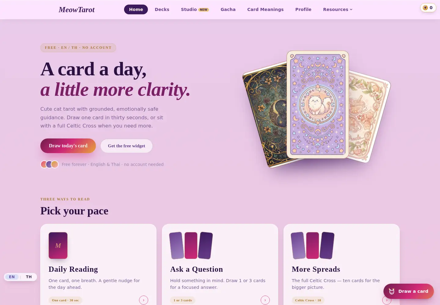 Captured homepage of meowtarot.com in the current scan