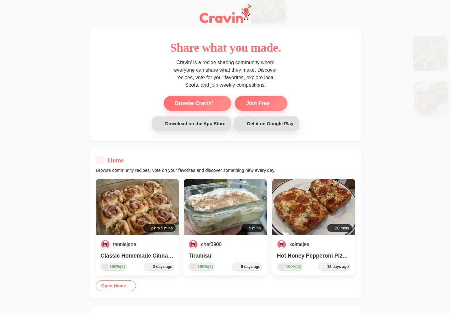 Captured homepage of cravin.food in the current scan