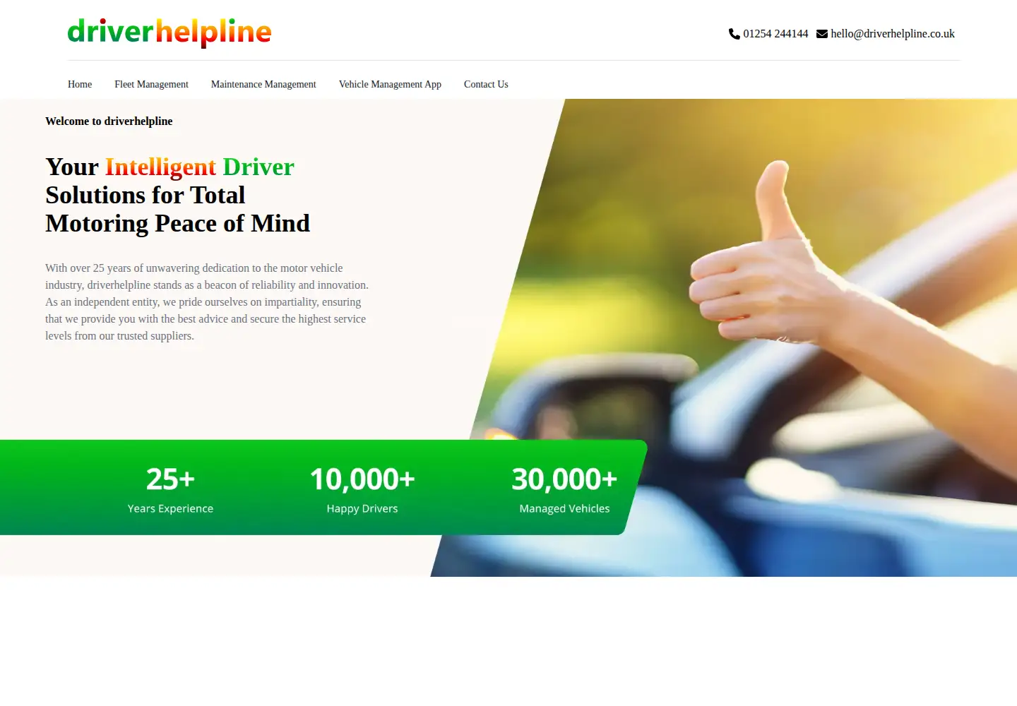 Captured homepage of driverhelpline.co.uk in the current scan