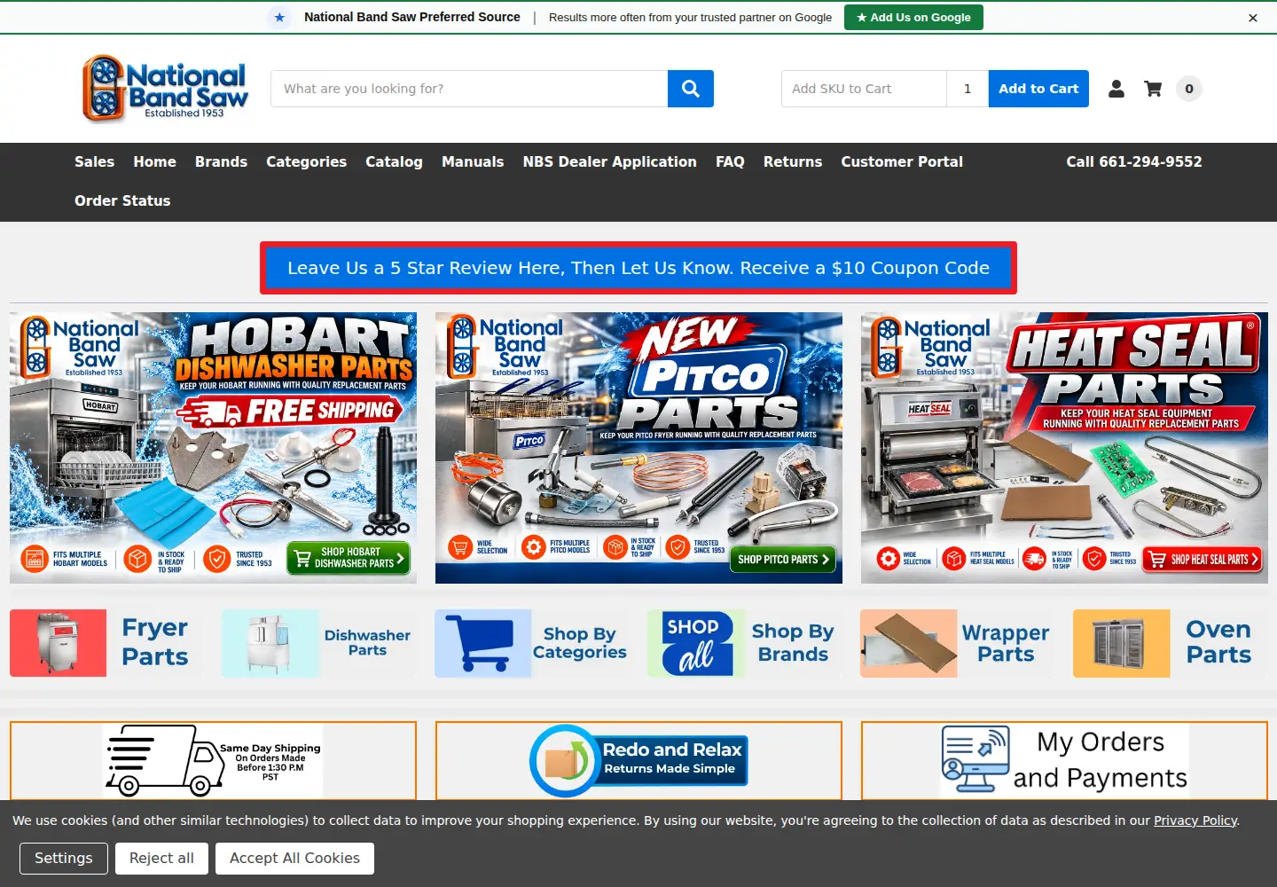 Captured homepage of nbsparts.com in the current scan