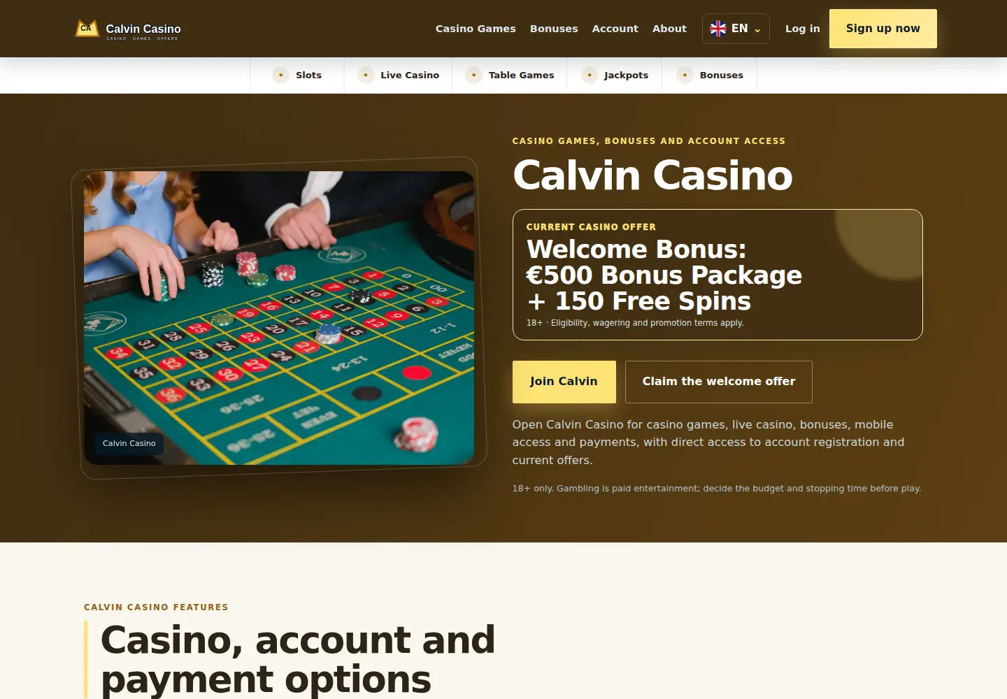 Screenshot of calvincasino.eu