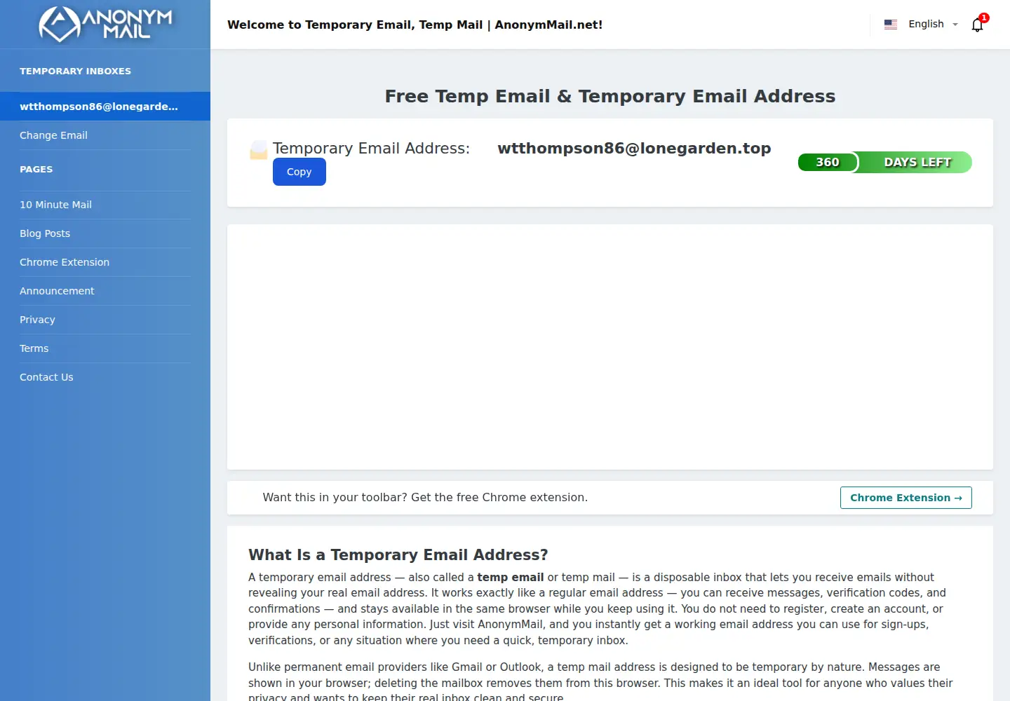 Screenshot of anonymmail.net