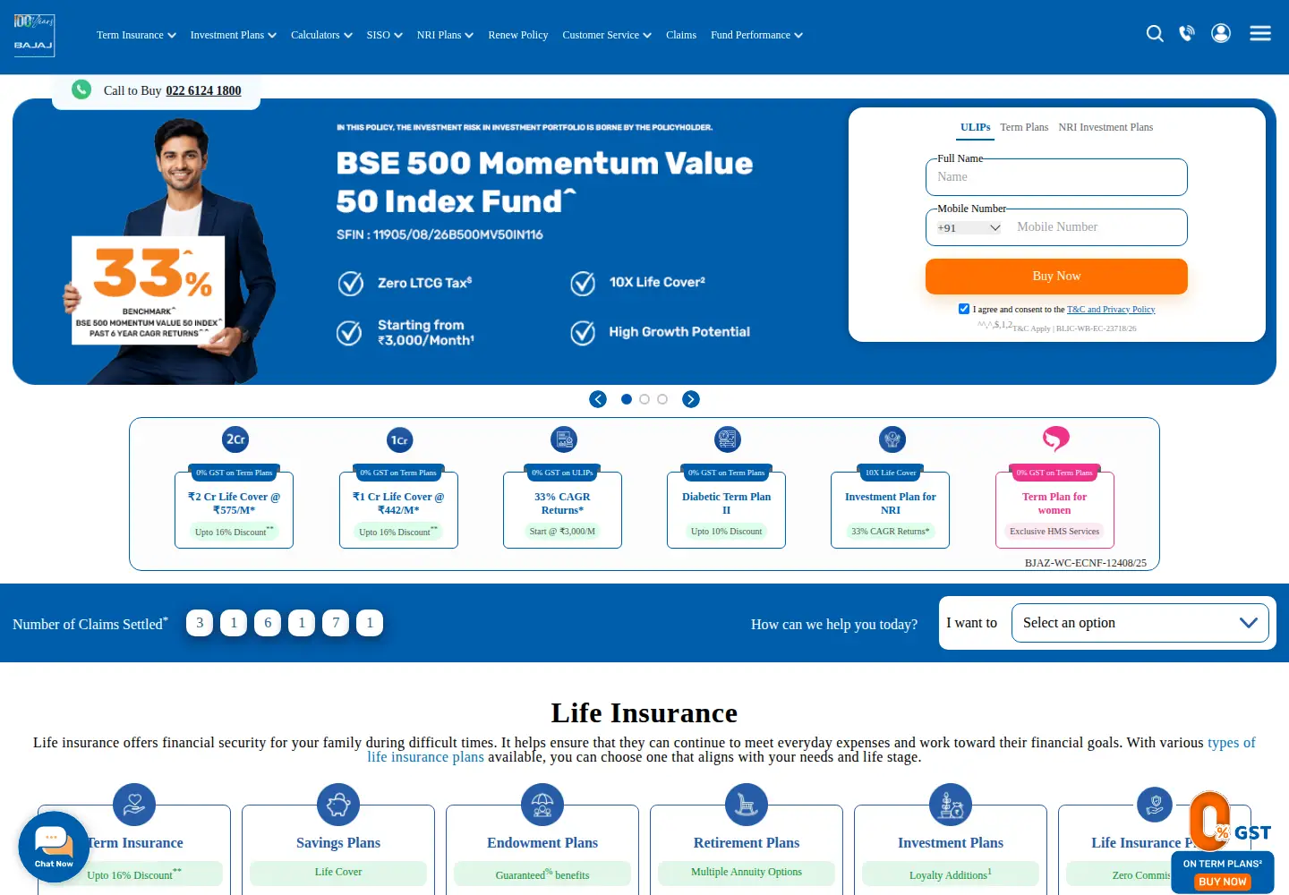Captured homepage of bajajlifeinsurance.com in the current scan
