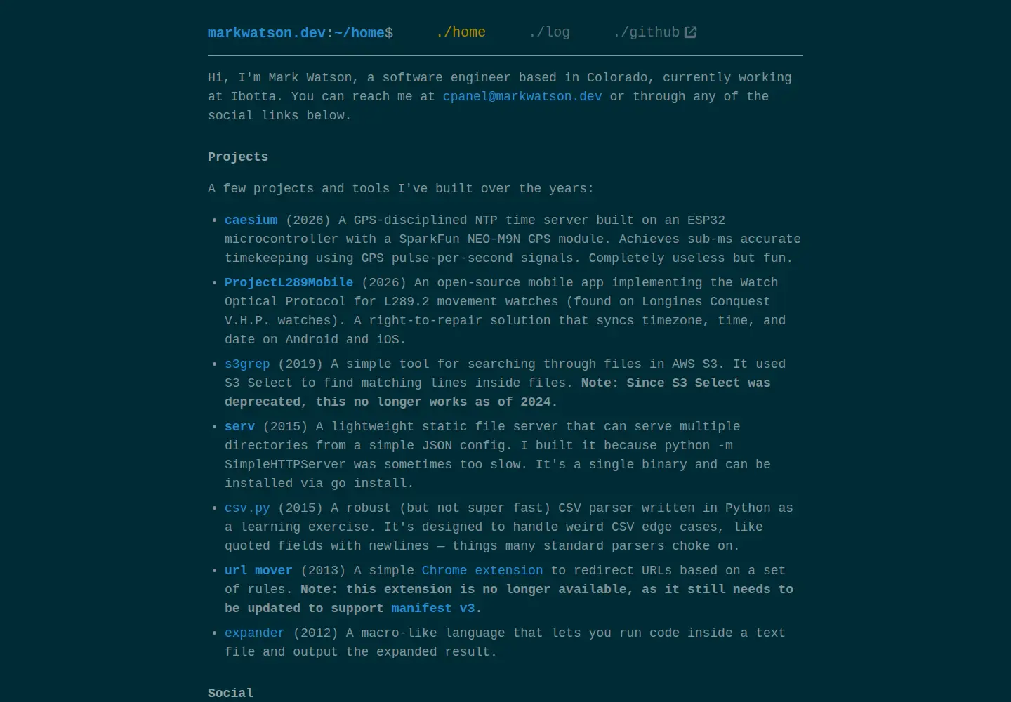 Screenshot of markwatson.dev