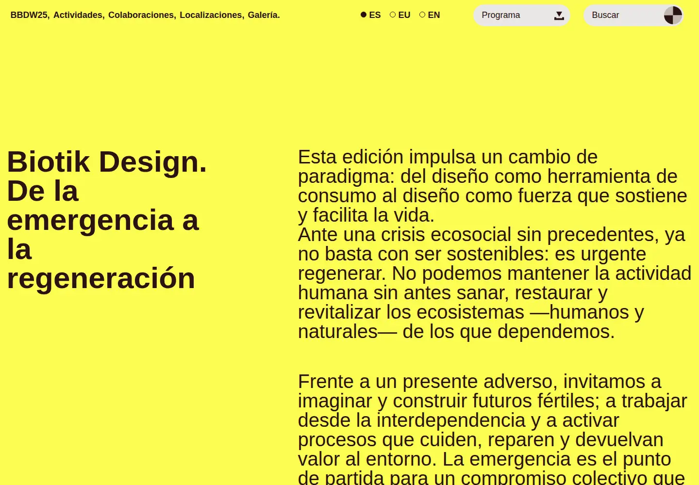 Captured homepage of bilbaobizkaiadesignweek.eus in the current scan