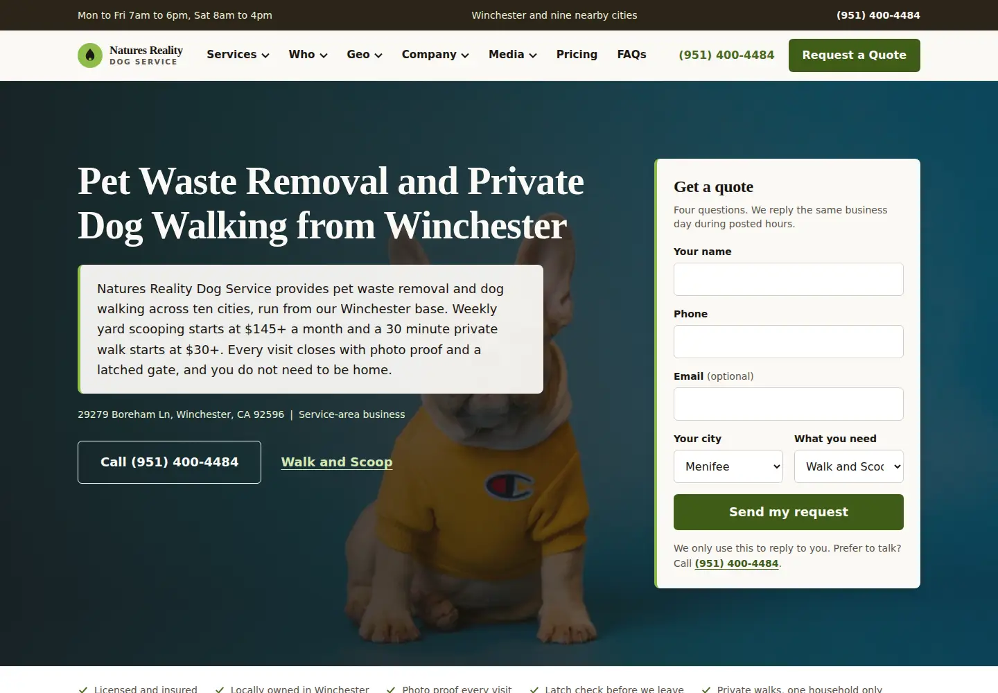 Captured homepage of naturesrealitydogservice.com in the current scan