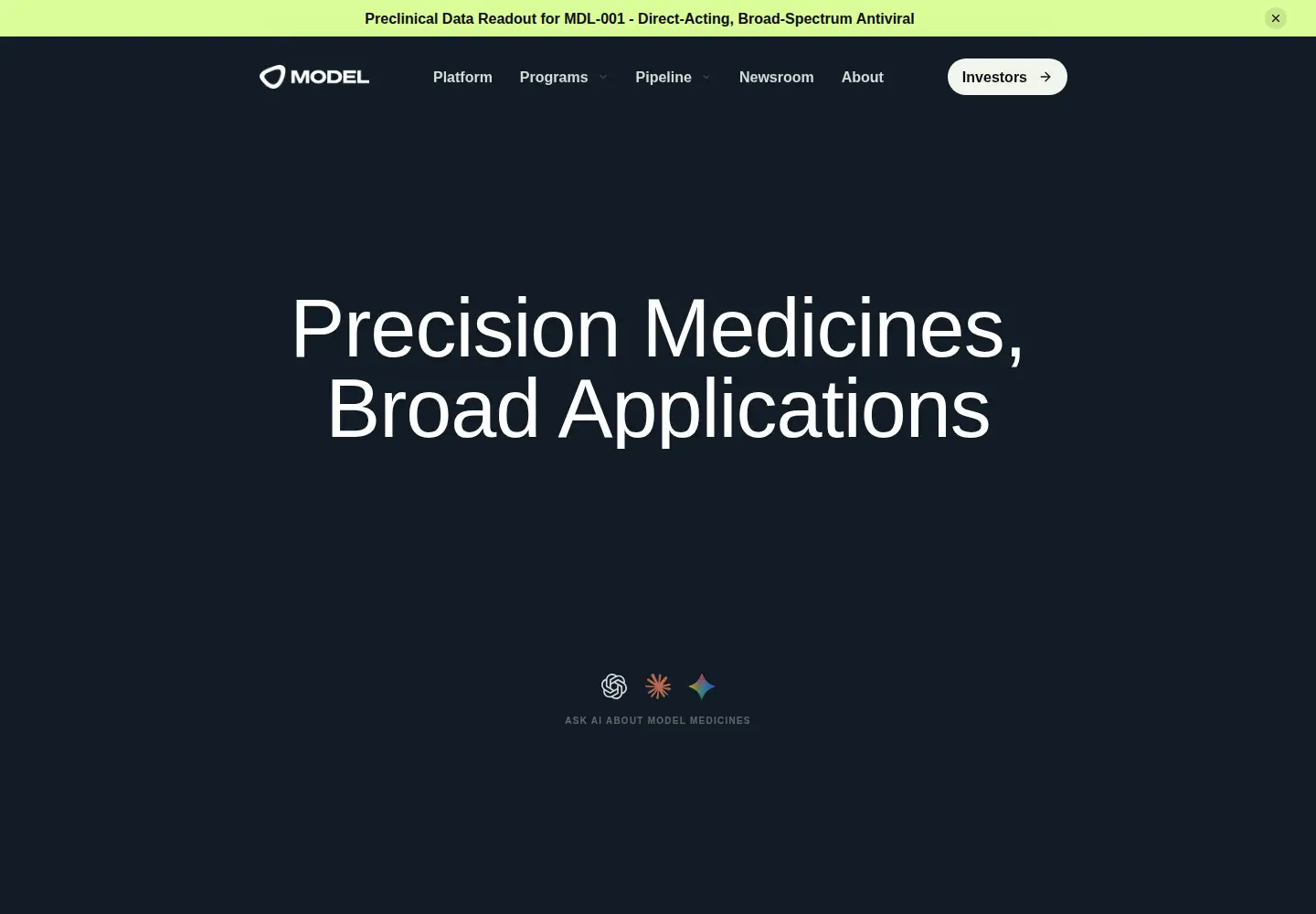 Captured homepage of modelmedicines.com in the current scan