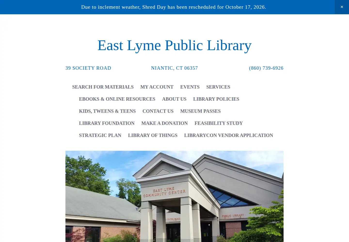 Captured homepage of eastlymepubliclibrary.org in the current scan
