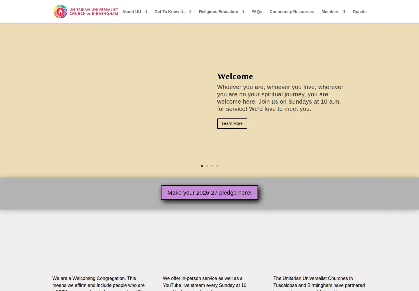 Captured homepage of uucbham.org in the current scan